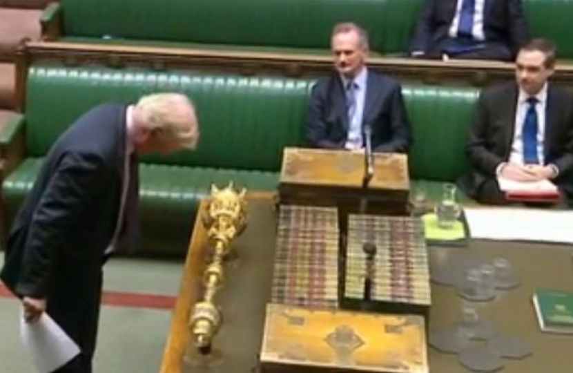 Sir Edward bows before the Speaker's Chair for the third time as he approached