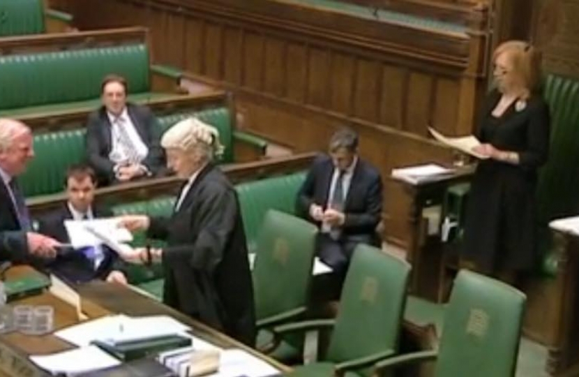 Sir Edward presents details of his bill to the Clerk of the House