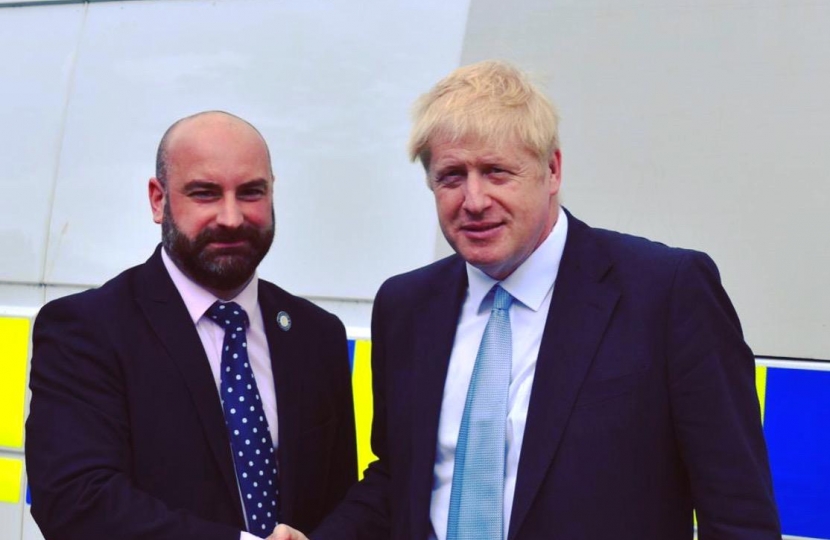 Commissioner Marc Jones and Prime Minister Boris Johnson MP