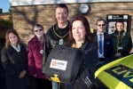 Mayor & Consort of Market Rasen with LIVES Chief Executive and Cllr. Thomas Smith with Defibrillator unit