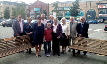 Councillors and Family Members with the two benches in Marshall's Yard